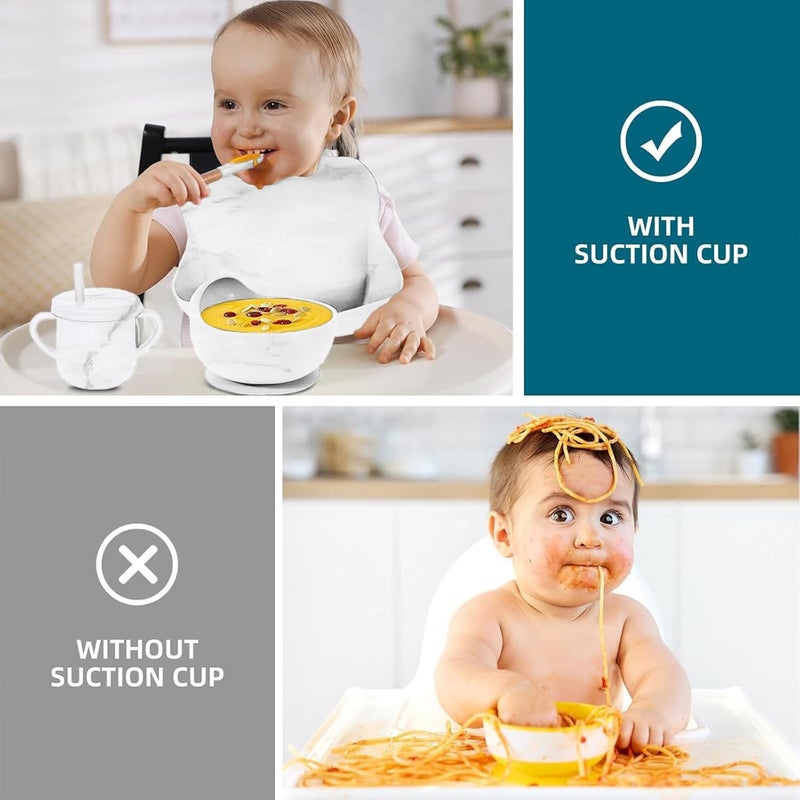 Dormlony 9pc BPA Free Silicone Baby Feeding Set - White: Suction Bowl, Divided Plate, Sippy Cup, Bib, Spoons, Forks - Baby Eating Utensils - Image 5